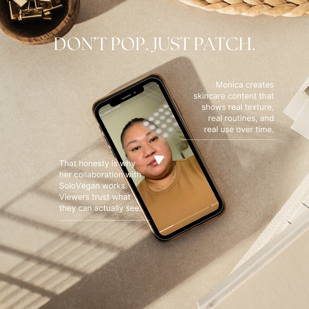 Creator Monica sharing honest skincare content showing real texture and routine over time