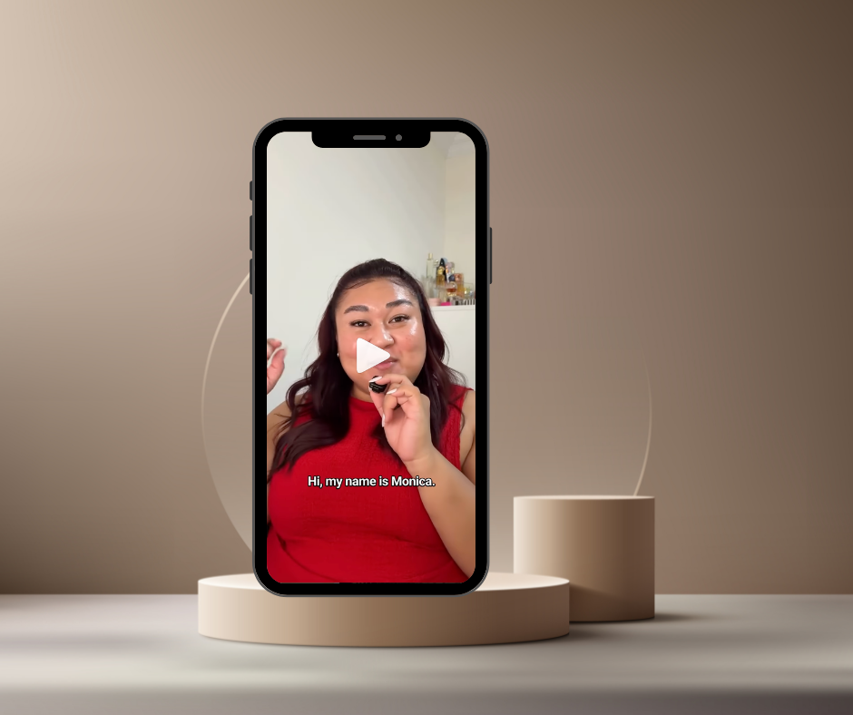 Monica introducing herself on a vertical social media video as Monarch’s 2026 creator education brand host