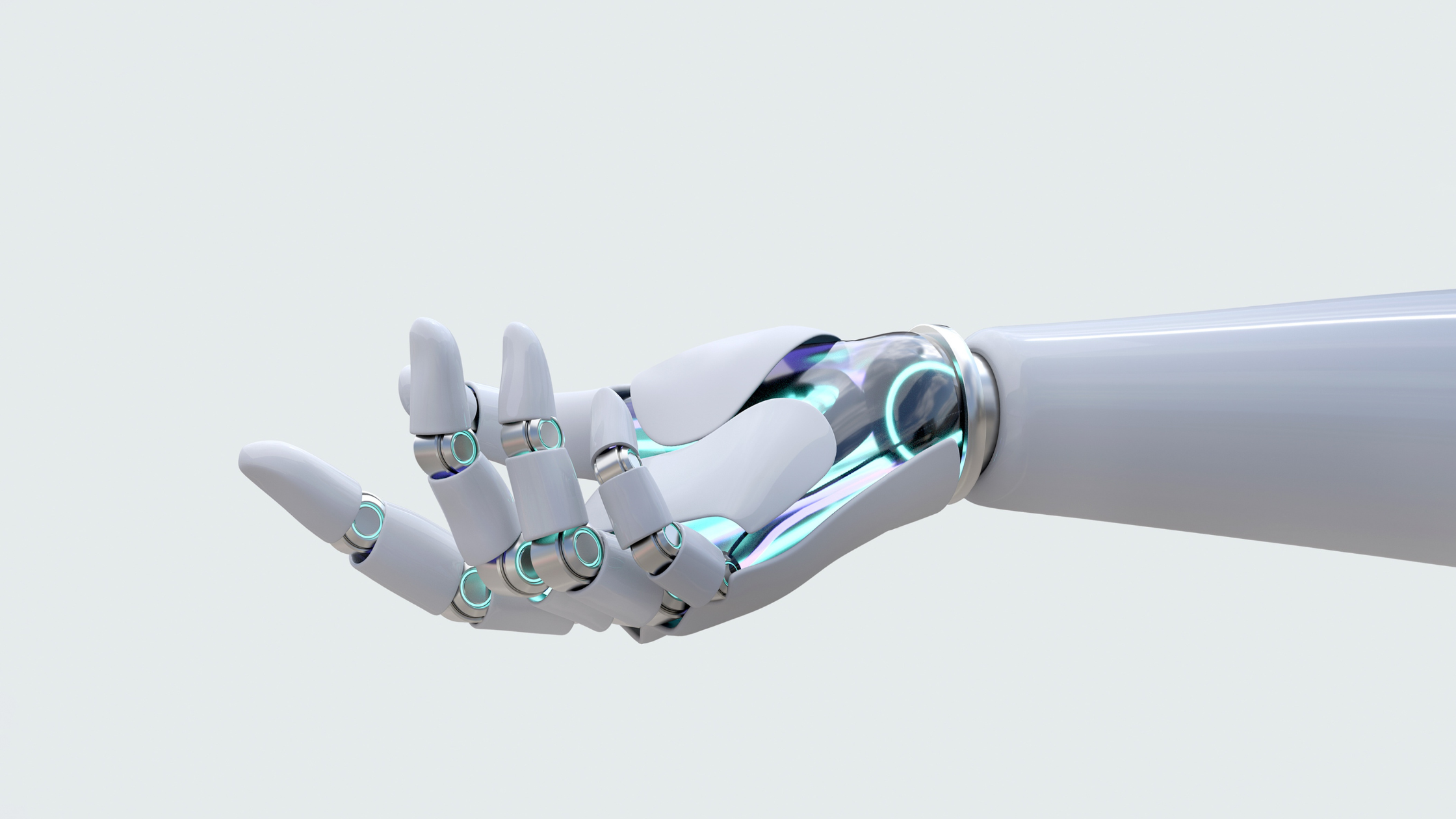 Close-up of futuristic robotic hand with glowing joints and advanced design
